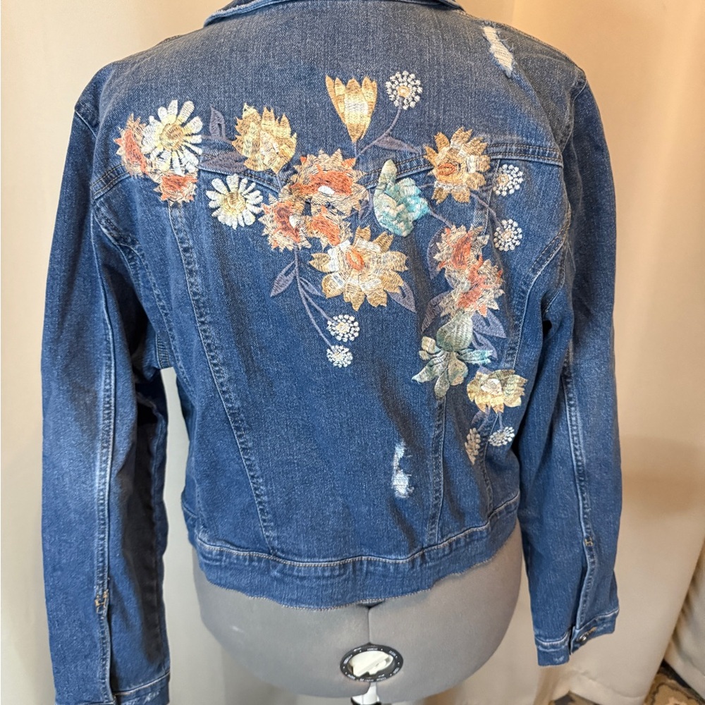 Jessica Simpson Blue Jean Jacket with Floral Embroidery